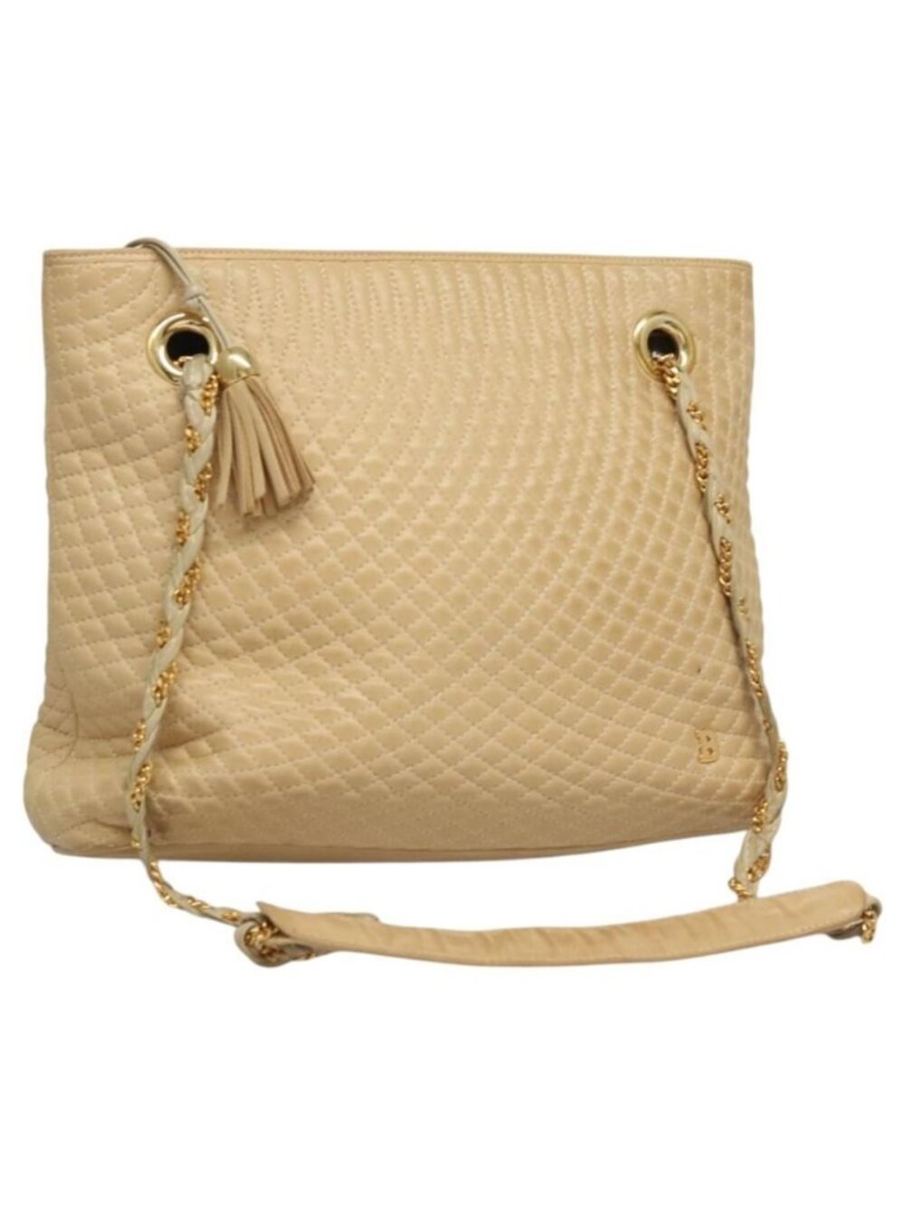Authentic BALLY Quilted Chain Shoulder Bag Leather Beige Gold